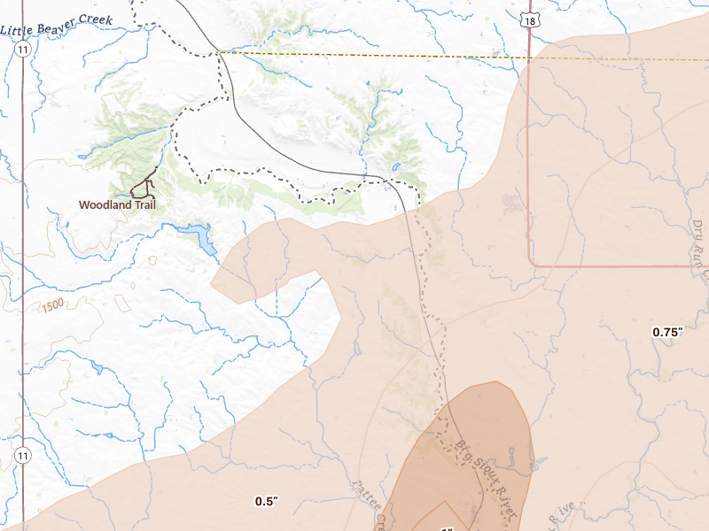 Radar-estimated hail-size map of the storm over Canton, SD on May 17, 2026