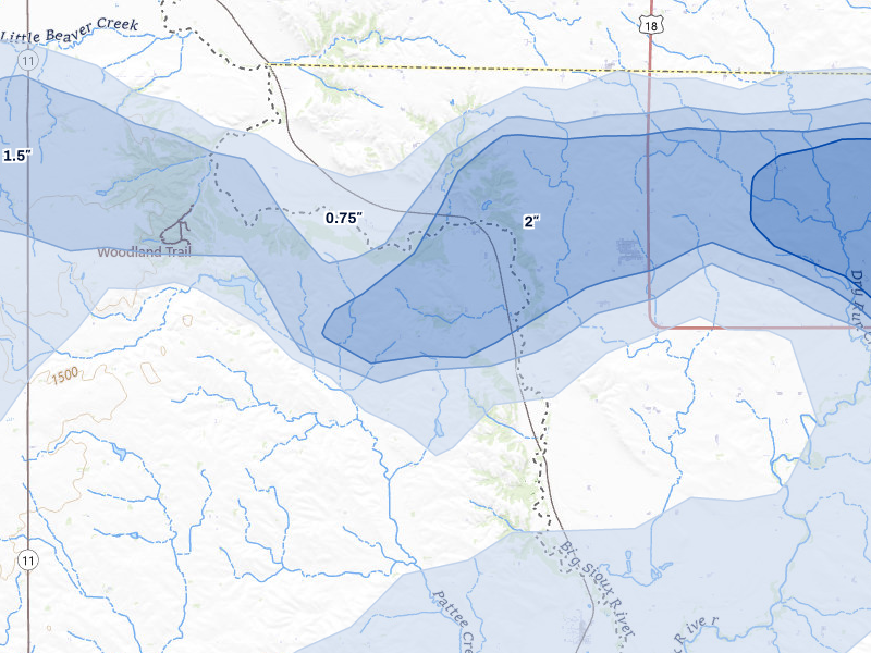 NEXRAD radar-signature map of the hail over Canton, SD