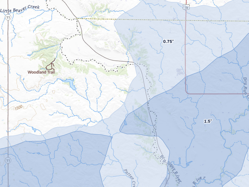NEXRAD radar-signature map of the hail over Canton, SD