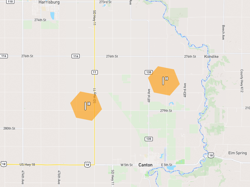 Hail map of Canton, SD on Jul 1, 2026, hail up to 1"