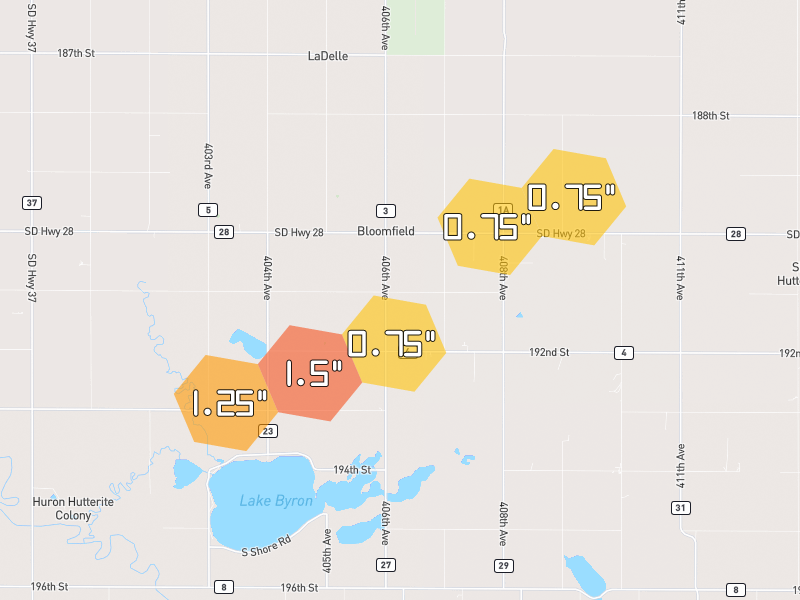 Hail map of Carpenter, SD on Jun 3, 2026, hail up to 1.5"