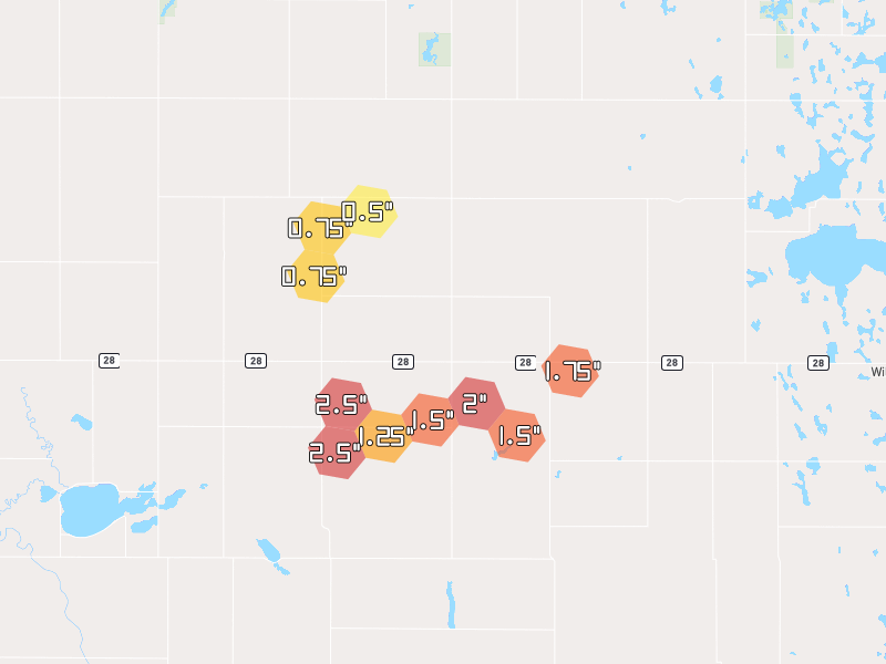 Hail map of Carpenter, SD on Jun 4, 2026, hail up to 2.5"