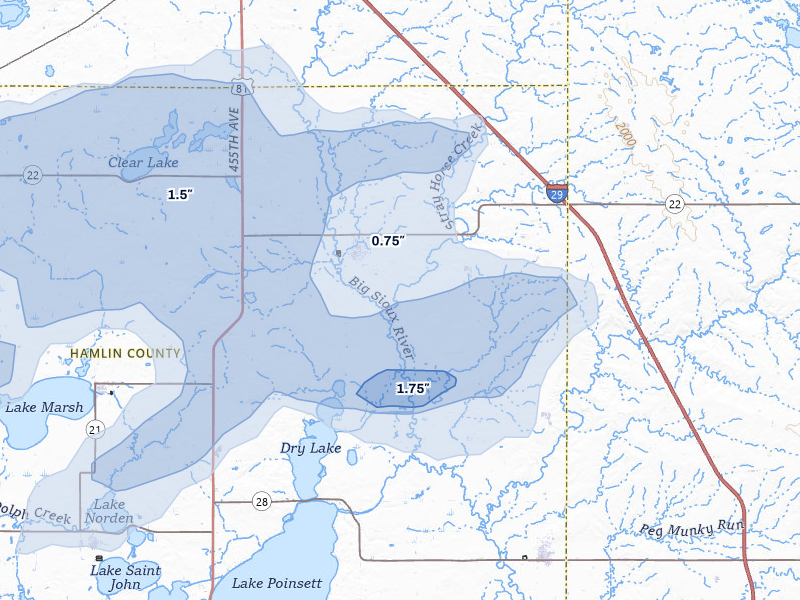 NEXRAD radar-signature map of the hail over Castlewood, SD