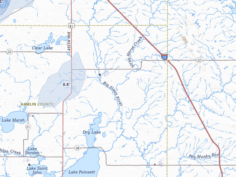 NEXRAD radar-signature map of the hail over Castlewood, SD