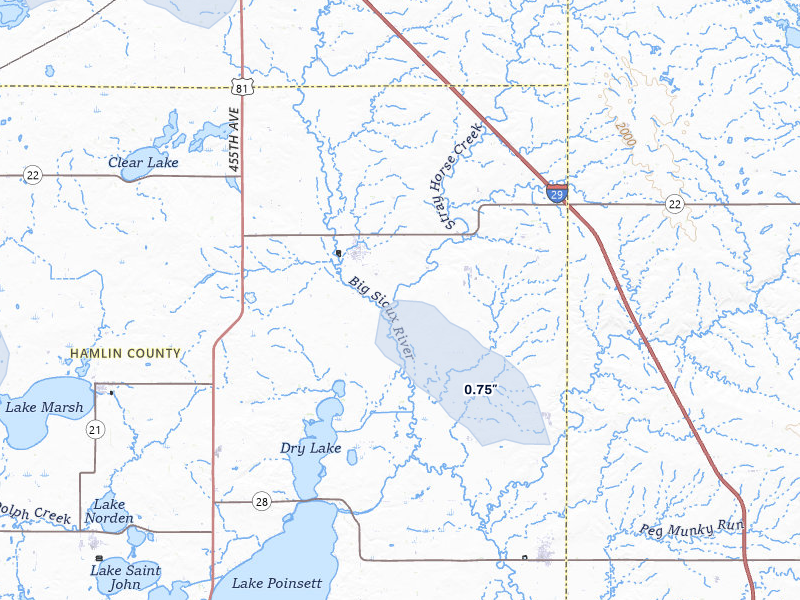 NEXRAD radar-signature map of the hail over Castlewood, SD