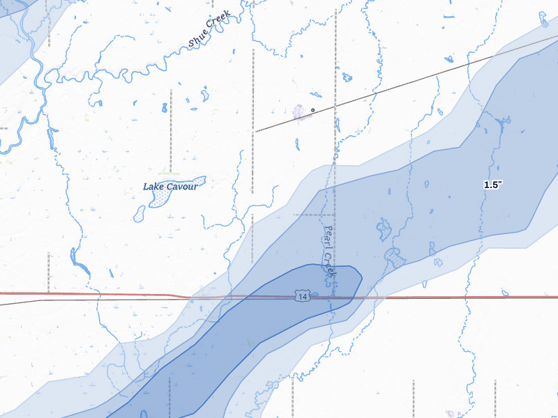 NEXRAD radar-signature map of the hail storm over Cavour, SD on Jun 3, 2026