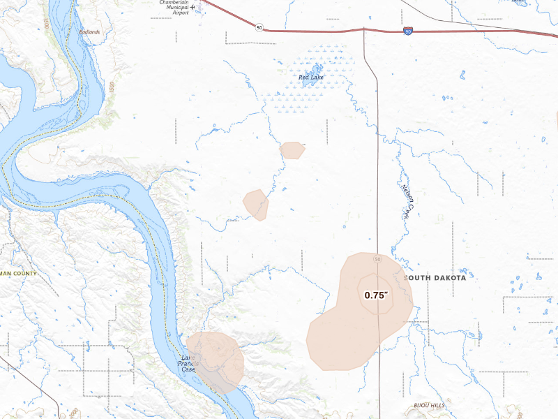 Radar-estimated hail-size map of the storm over Chamberlain, SD