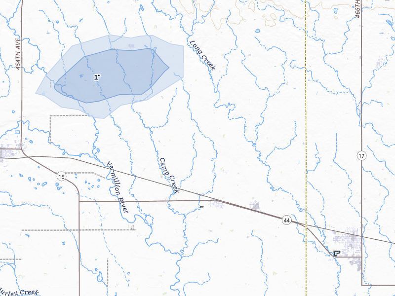 NEXRAD radar-signature map of the hail over Chancellor, SD
