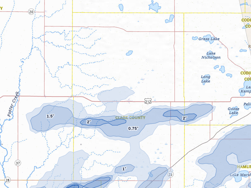 NEXRAD radar-signature map of the hail over Clark, SD