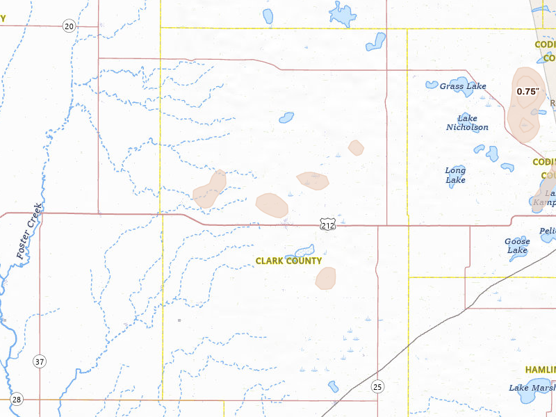Radar-estimated hail-size map of the storm over Clark, SD on Jun 27, 2026