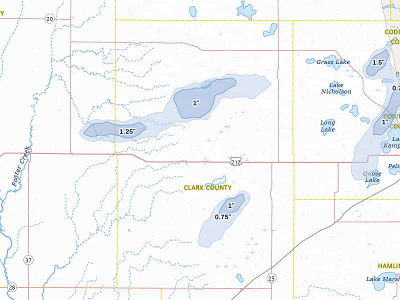 NEXRAD radar-signature map of the hail over Clark, SD