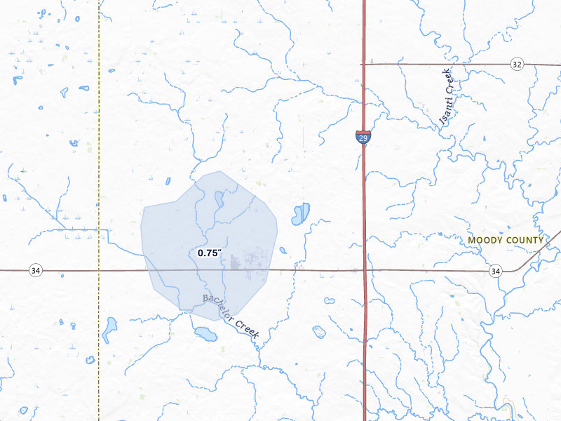 NEXRAD radar-signature map of the hail storm over Colman, SD on Jun 3, 2026