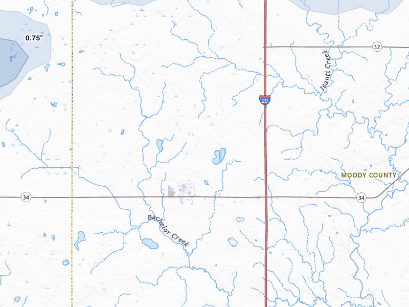 NEXRAD radar-signature map of the hail storm over Colman, SD on Jul 2, 2026