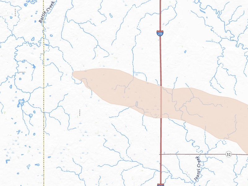 Radar-estimated hail-size map of the storm over Colman, SD on Aug 17, 2026