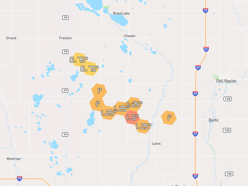 Hail map of Colton, SD on Jul 26, 2026, hail up to 1.5"