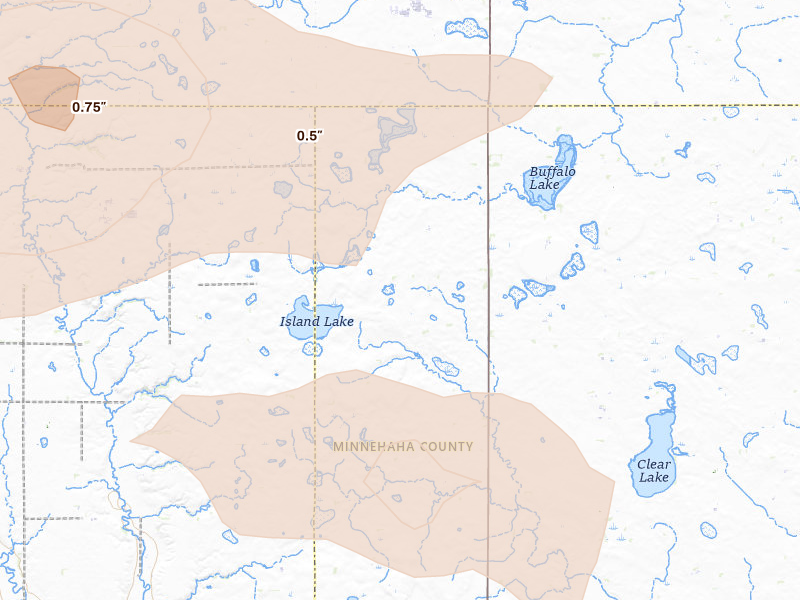 Radar-estimated hail-size map of the storm over Colton, SD on Aug 6, 2026