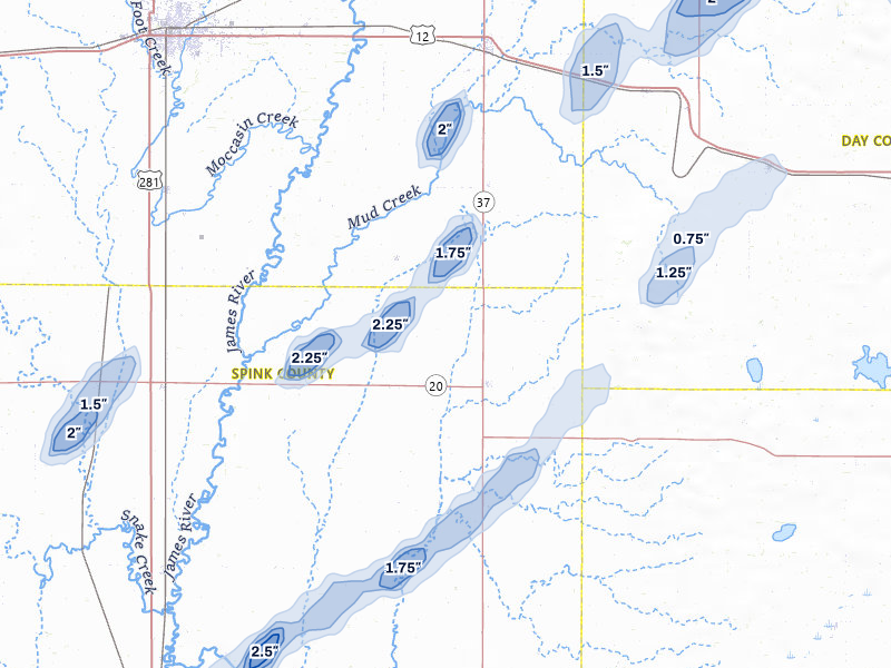 NEXRAD radar-signature map of the hail storm over Conde, SD on Jun 29, 2026