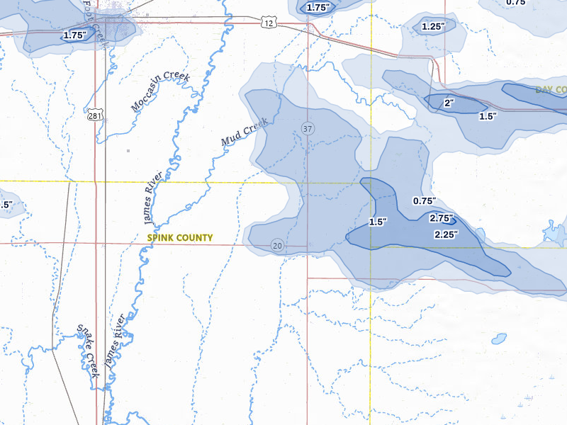 NEXRAD radar-signature map of the hail storm over Conde, SD on Jul 7, 2026
