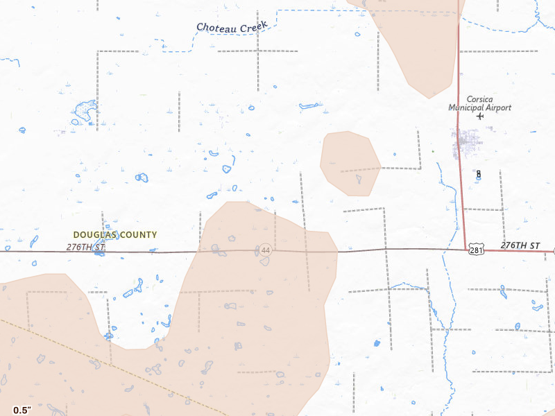 Radar-estimated hail-size map of the storm over Corsica, SD on Jun 27, 2026