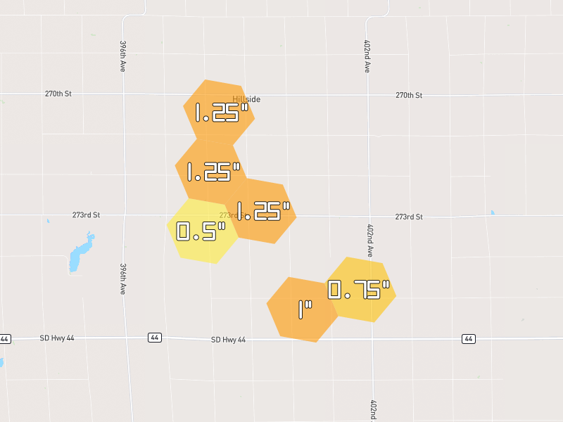 Hail map of Corsica, SD on Jul 1, 2026, hail up to 1.25"