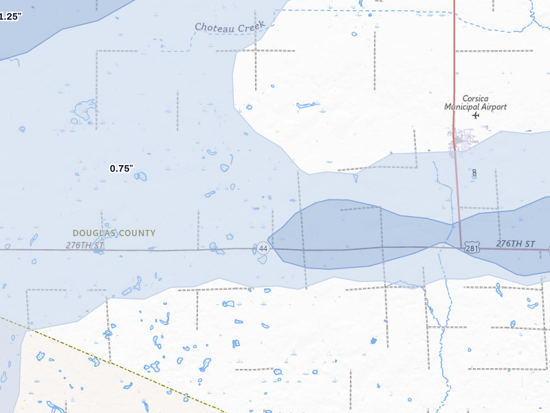NEXRAD radar-signature map of the hail storm over Corsica, SD on Aug 3, 2026
