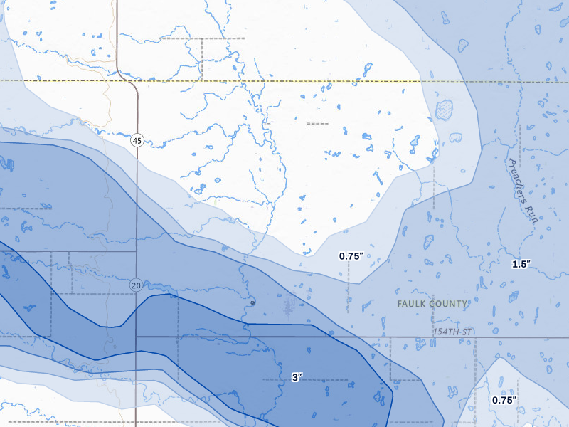 NEXRAD radar-signature map of the hail storm over Cresbard, SD on Aug 8, 2026
