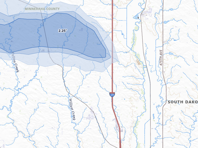 NEXRAD radar-signature map of the hail storm over Crooks, SD on Aug 20, 2026