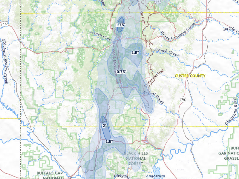 NEXRAD radar-signature map of the hail storm over Custer, SD on May 30, 2026
