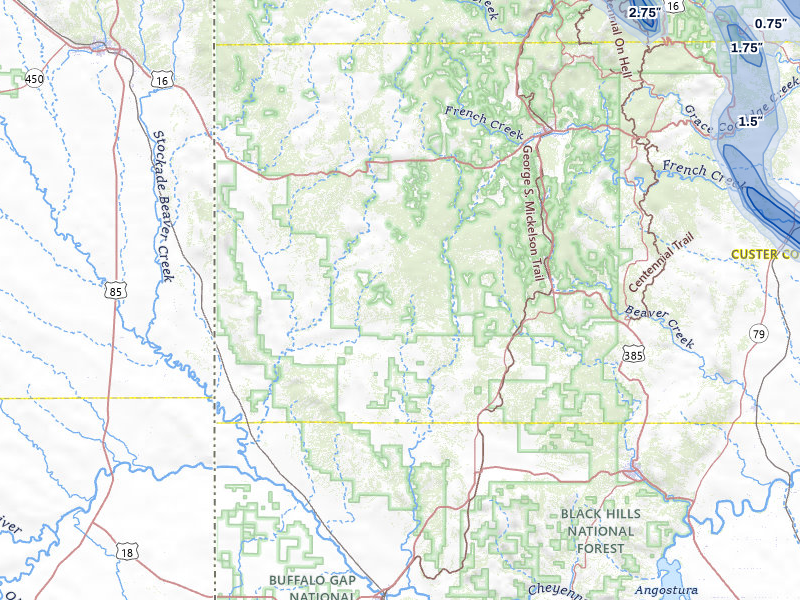 NEXRAD radar-signature map of the hail storm over Custer, SD on Aug 11, 2026