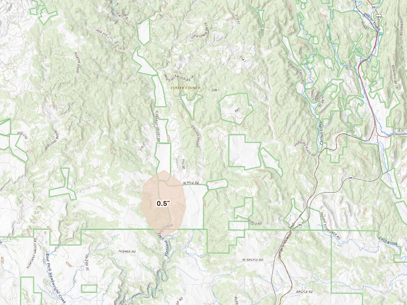 Radar-estimated hail-size map of the storm over Custer, SD