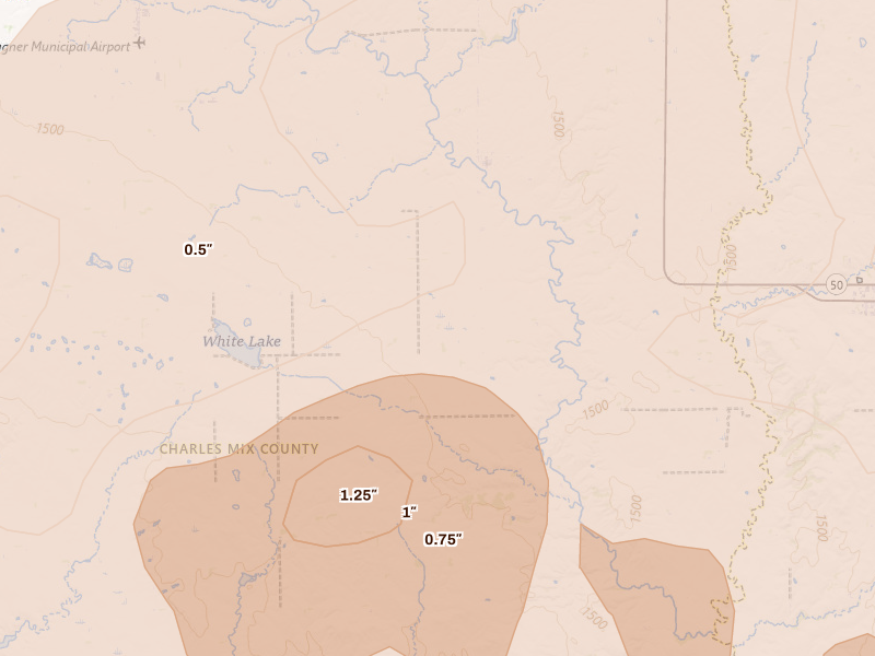 Radar-estimated hail-size map of the storm over Dante, SD