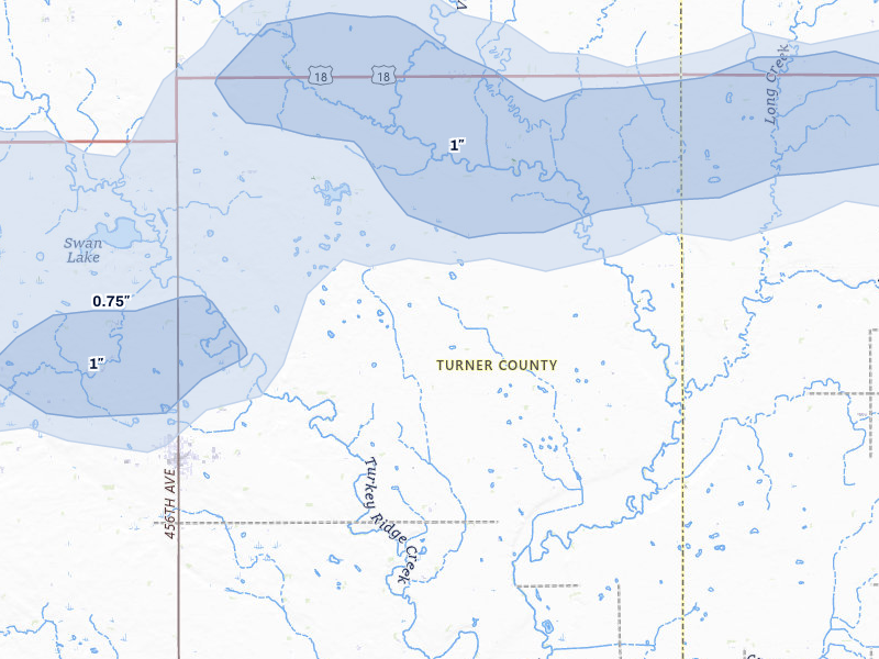NEXRAD radar-signature map of the hail storm over Davis, SD on Jun 27, 2026
