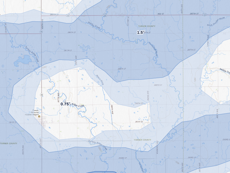 NEXRAD radar-signature map of the hail storm over Davis, SD on Aug 10, 2026