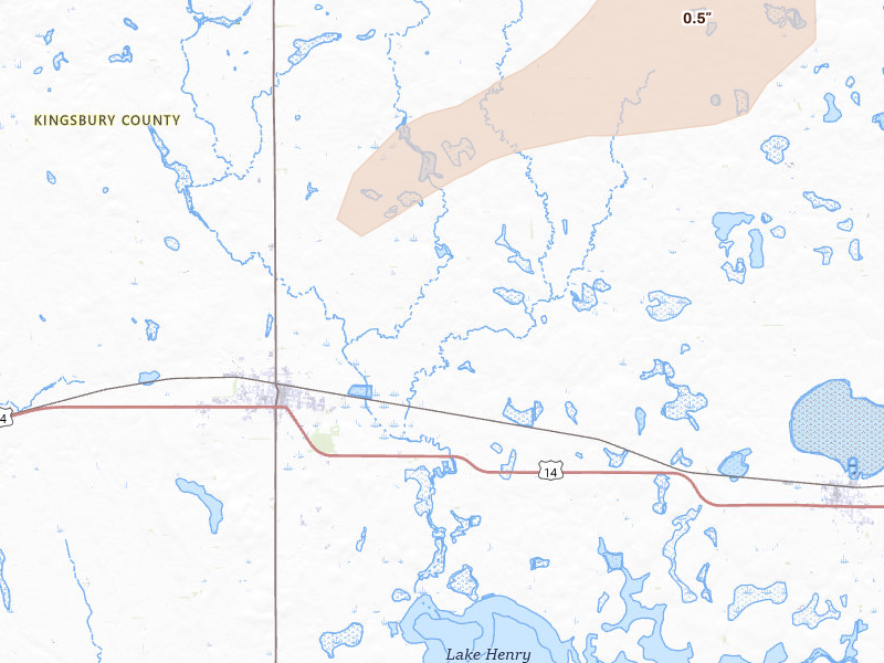 Radar-estimated hail-size map of the storm over De Smet, SD on Jun 4, 2026