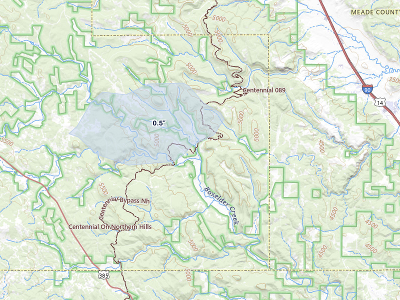 NEXRAD radar-signature map of the hail over Deadwood, SD