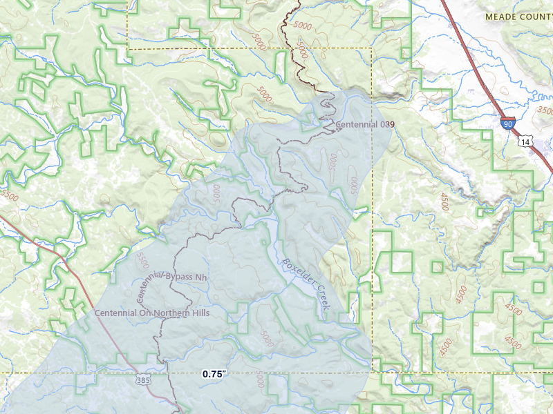 NEXRAD radar-signature map of the hail storm over Deadwood, SD on Jun 6, 2026
