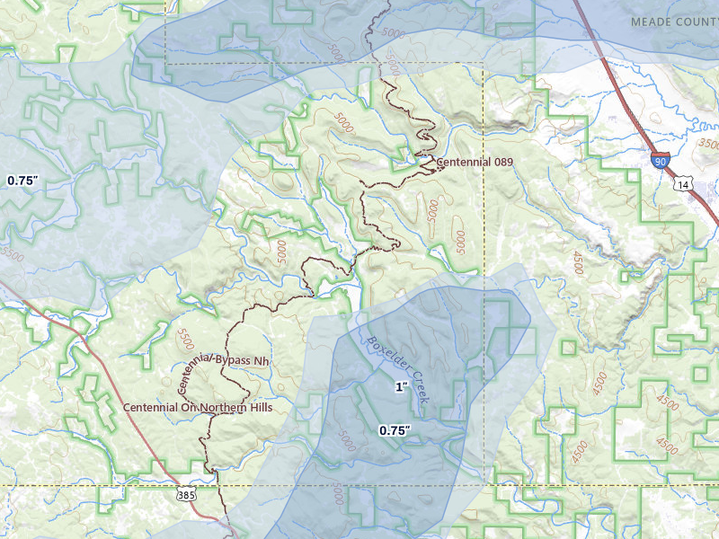 NEXRAD radar-signature map of the hail storm over Deadwood, SD on Jun 26, 2026