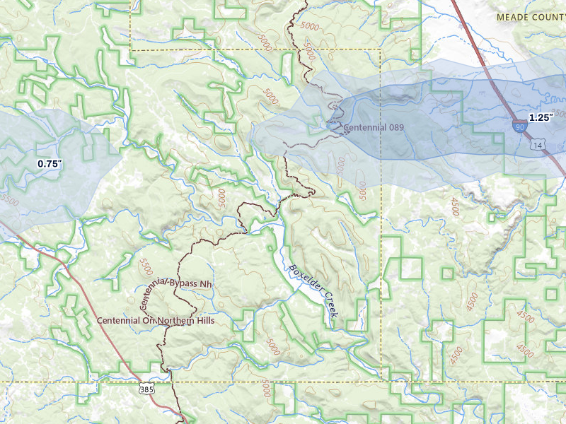 NEXRAD radar-signature map of the hail storm over Deadwood, SD on Jul 7, 2026
