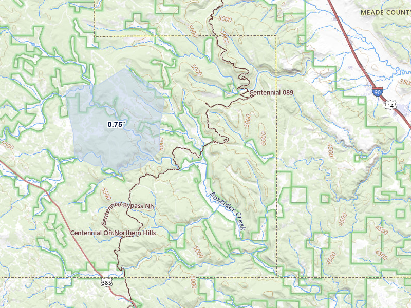 NEXRAD radar-signature map of the hail storm over Deadwood, SD on Jul 29, 2026