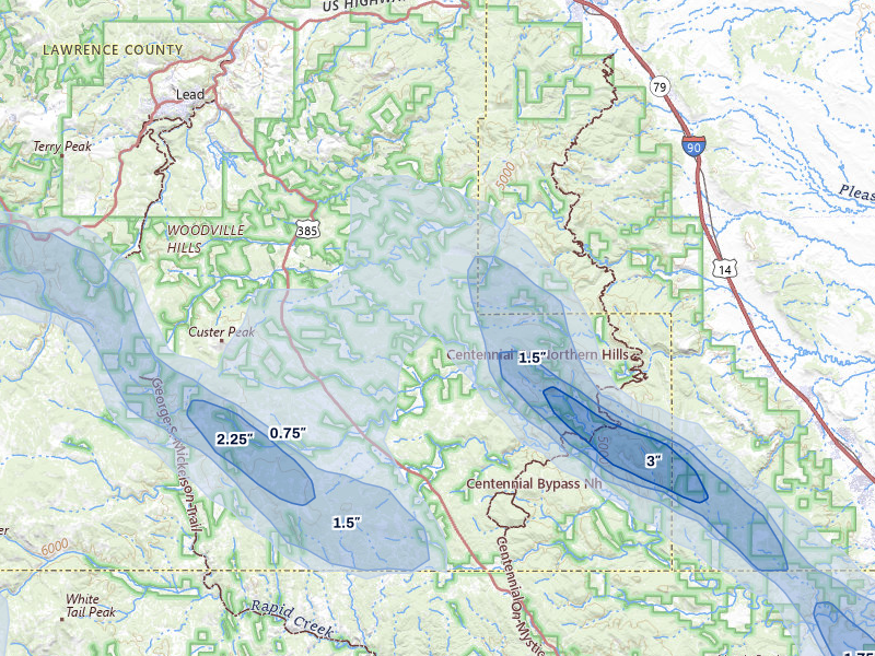 NEXRAD radar-signature map of the hail storm over Deadwood, SD on Aug 11, 2026