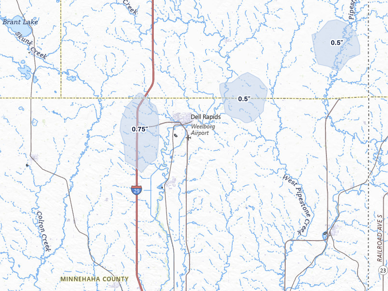 NEXRAD radar-signature map of the hail storm over Dell Rapids, SD on Jun 27, 2026