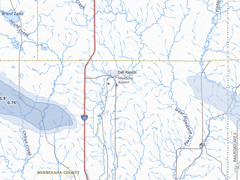 NEXRAD radar-signature map of the hail storm over Dell Rapids, SD on Jul 25, 2026