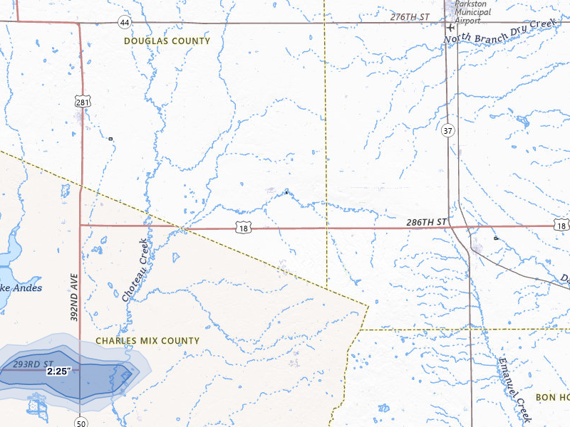 NEXRAD radar-signature map of the hail storm over Delmont, SD on Jun 27, 2026
