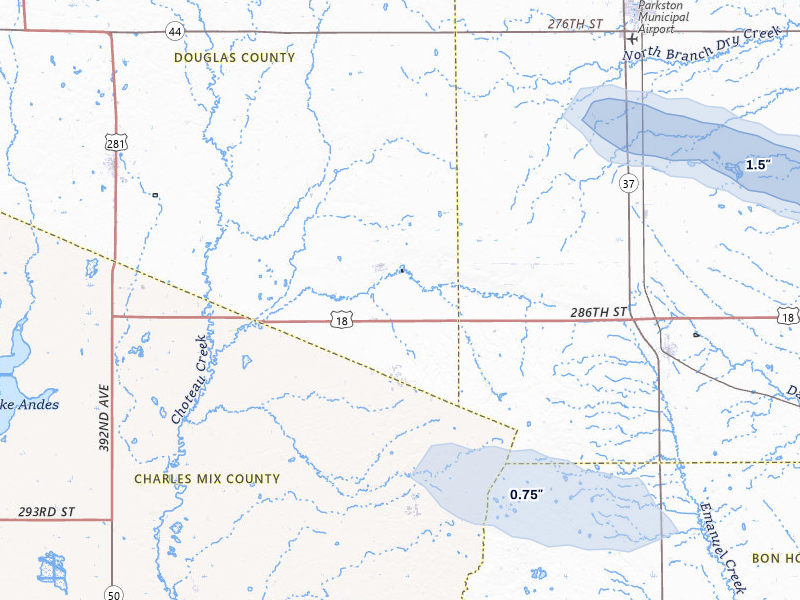 NEXRAD radar-signature map of the hail storm over Delmont, SD on Aug 20, 2026