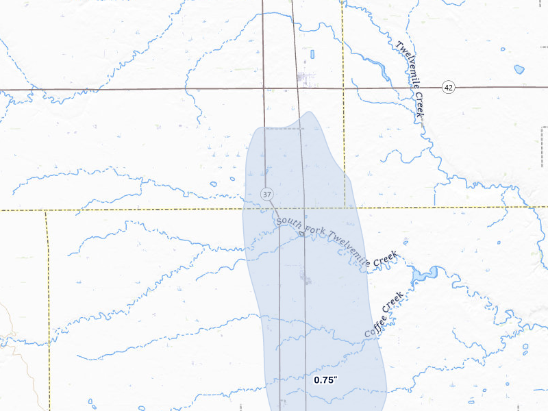 NEXRAD radar-signature map of the hail over Dimock, SD