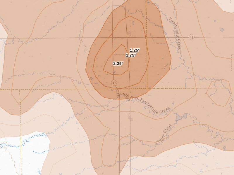 Radar-estimated hail-size map of the storm over Dimock, SD