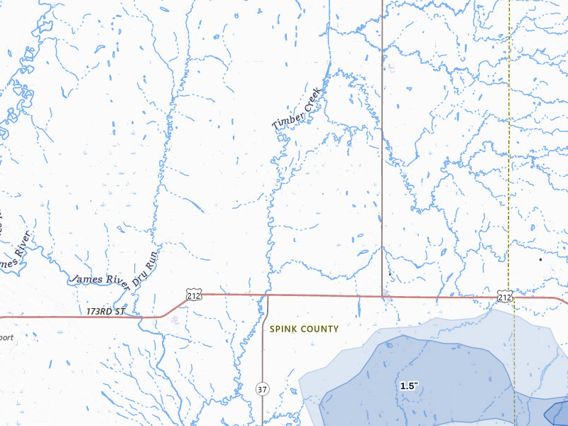 NEXRAD radar-signature map of the hail storm over Doland, SD on Jun 3, 2026