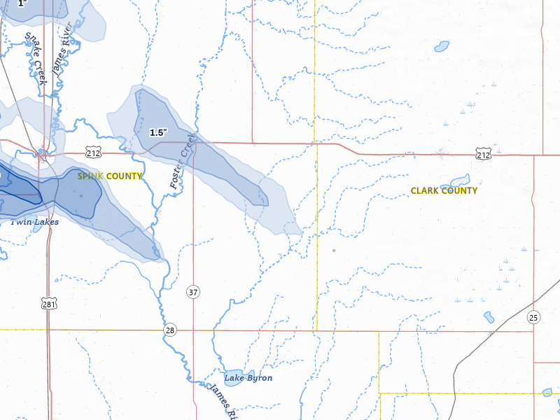 NEXRAD radar-signature map of the hail storm over Doland, SD on Aug 8, 2026