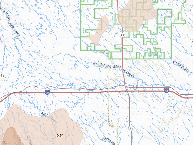 Radar-estimated hail-size map of the storm over Draper, SD on Jun 2, 2026