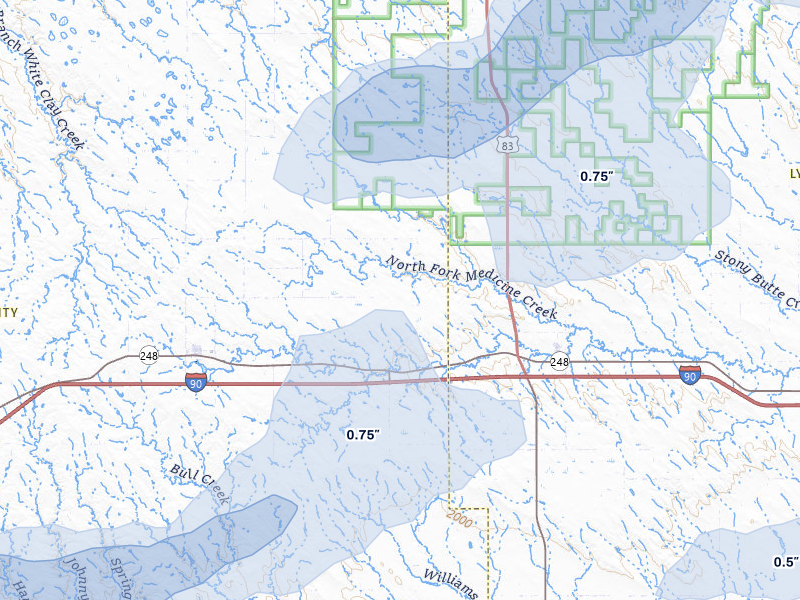 NEXRAD radar-signature map of the hail over Draper, SD